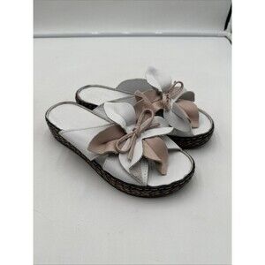 Spring Step Hilary Platform Leather Slide Sandals White Pink 37 US 6.5-7